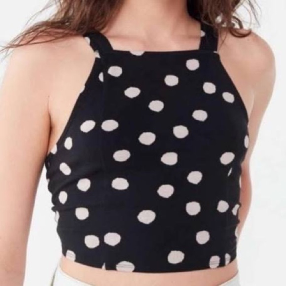 Urban Outfitters Black Polka Dot High Neck Cropped Tie Back Tank Top Small